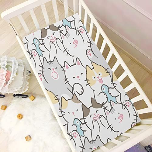 Folha de berço de bebê e peixe de gato e peixe Kigai Folha de berço respirável suave para colchão de berço padrão Criança Cosidade Play Playard Sheets 39 x 27 x 5 polegadas