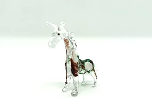 Sansukjai minúscula girafa soprada artes de vidro estatuetas animais colecionáveis ​​décor Home, verde marrom