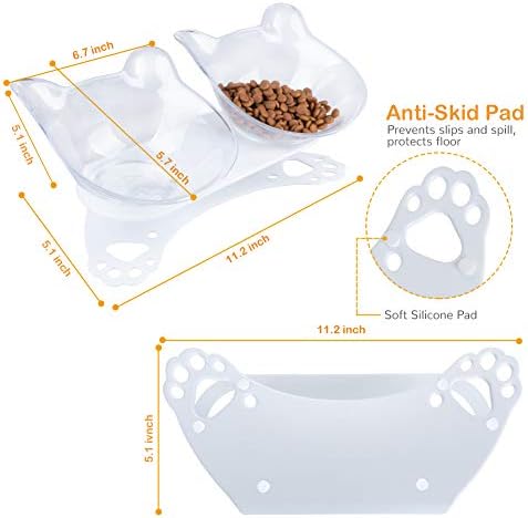Pantula anti-vômito tigelas de gato, tigela de comida de gato de plástico elevada, pratos de gato levantados de 15 ° com base de borracha
