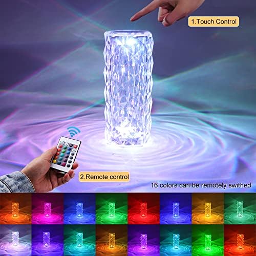 Lâmpada de mesa de toque de diamante de cristal emvanv, lâmpada de rosa com carregamento USB, 16 cores mudando, luz LED para sala