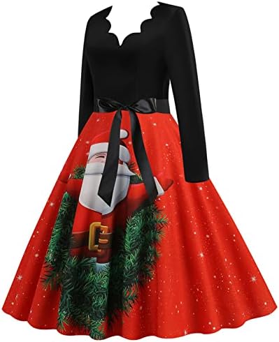 Moda Fashion Print Christmas Casual Casual Sleeseless Big Bainha vestido