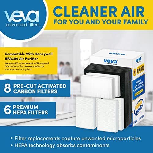 Substituição de filtro de purificador de ar Veva - 6 pacote de filtros de ar HEPA com 8 pré -filtros de carbono ativados pré -Cuttados,