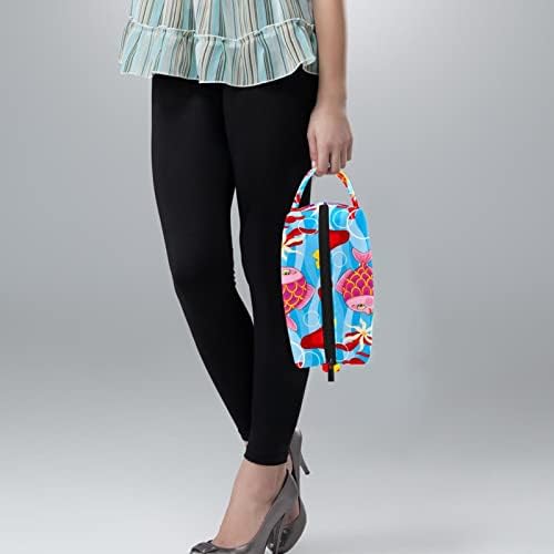 Bolsa de maquiagem tbouobt bolsa de bolsa cosmética bolsa bolsa com zíper, coral de peixes oceano de desenho animado