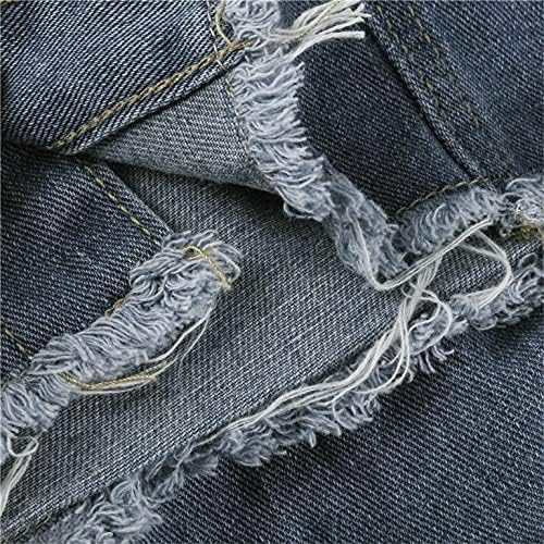 Jaqueta angustiada de jeans clássica suiquizada para mulheres com a manga de manga com botões lavados de botão lavado