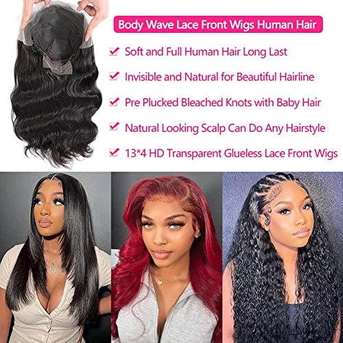 13x4 HD Lace Front Wig Human Human Density 180% 26 polegadas onda corporal Cabelo humano Lace transparente perucas dianteiras