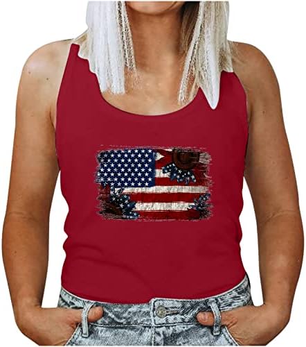 4 de julho Camisas para mulheres de verão túnicas de túnica sem mangas Independência T-shirt patriótico American USA