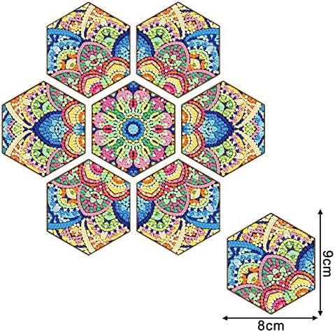 pigpigboss mandala diamante pintura kit de montanha -russa 7 PCs Diy Hexagon Diamond Painting Coaster com suporte