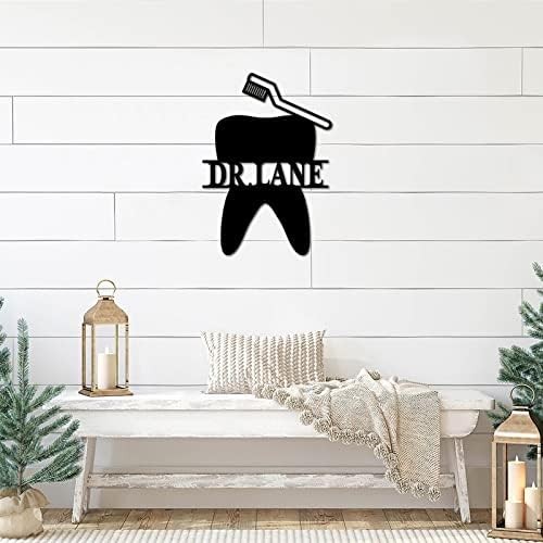 Alioyoit Metal Nome personalizado Dr Dentista Escritório Decorativo Decorativo Longo Laser Laser Corte Parede de metal pendurada Corte sinal de metal simples cabide de metal sinal para sala de jantar Decorações de escritório Home Gift 18 polegadas