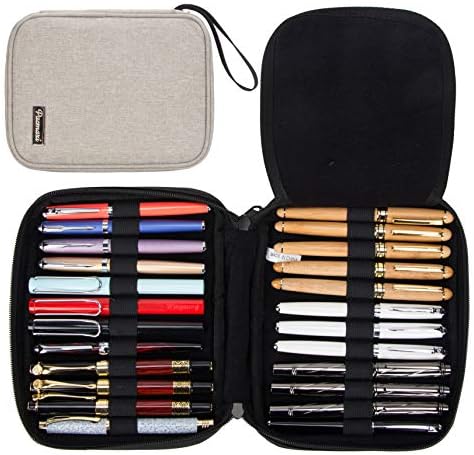 24 Organizador de colecionador de canetas de 24 tipos, armazenamento de estojos com caneta de rollerball, bolsa de