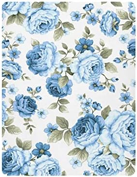 Alaza Rose Blue Flower Floral Crib Sheets Fiche Bassinet Sheet para meninos meninas crianças, mini tamanho 39 x 27 polegadas