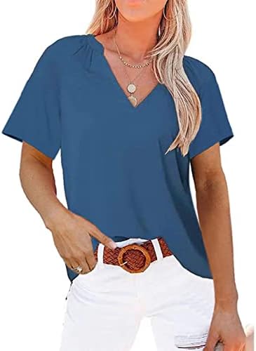 Tops de verão para mulheres 2023 V camisetas de pescoço tshirts Tees casual solto ajuste a camisa de cor sólida básica de tamanho plado. Não-stretch