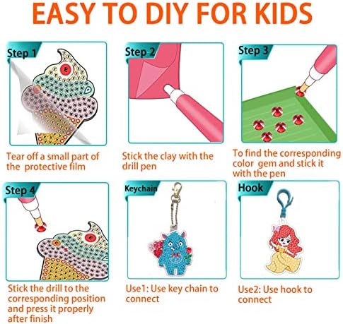 Liccyy 12 pacote 5d mini kits de pintura de diamante com chaveiro para crianças iniciantes com todas as ferramentas,
