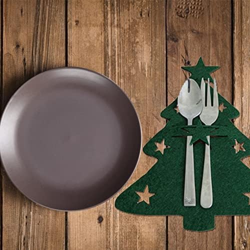 PretyZoom 4pcs titular de mesa de Natal Green Christmas Tree Spoon Forks Cobrar talheres de Natal para restaurante de cozinha em casa
