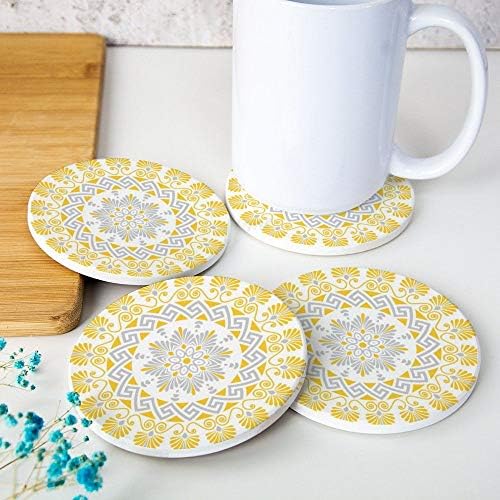 Conjunto de 4 montanhas -russas de bebidas Amarelo e cinza Padrão de flok, montanhas -russas para montanhas -russas de mesa para bebidas, bar, cozinha ou decoração