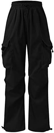 Calça de carga de cintura baixa feminina Keusn Y2K Múltiplos bolsos da cintura alta da cintura baixa calça larga de perna larga