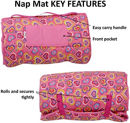 Emily Rose Toddler Kids Rollup Nap tapete com travesseiro removível e unicórnio Lovey! | algodão para creche, pré -escola, Naps de viagem de viagem