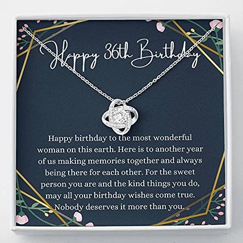 Jóias de cartão de mensagem, colar artesanal- Presente personalizado Love Knot, Happy 36th Birthday Colar com cartão de mensagem,