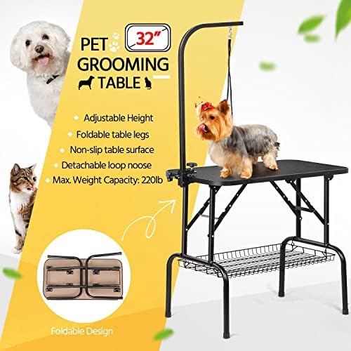 YAHEETECH 32 polegadas portáteis de cães de estimação Mesa com braço/laço preto