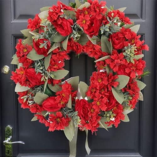 Yfqhdd 35cm Flores artificiais Simulação de cor de cor de cor de cor de cor vermelha do crisântemo bonito da parede da porta da porta de guirlanda pendurada