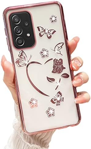 Para o estojo Samsung Galaxy A52 5G com cordão, estojo de proteção para meninas mulheres fofas eletroplatou borboleta rosa borda de