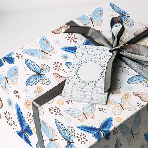 AnyDesign Butterfly embrulhando papel vintage aquarela de borboleta embrulhada papel de papel a granel dobrado papel decorativo de primavera para casamento de casamento de chá de bebê Aniversário