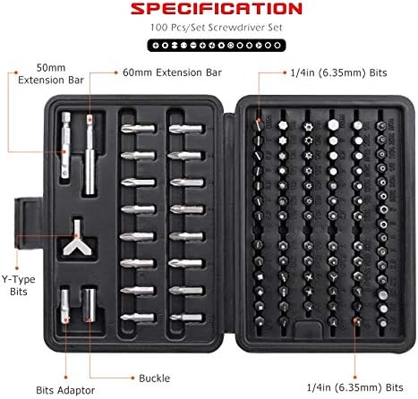 Zyzmh 100pcs Conjunto de fenda Conjunto de fenda Precisão Porca de parafuso de parafuso Driver Kit de ferramenta Magnético Torx Bits de mão