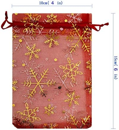 Ankirol 100pcs Organza de Natal Bags Bolsas de jóias de jóias de floco de neve Amostras de bolsas de presente exibir bolsas de cordão