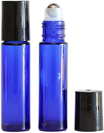 Garrafas de rolos de vidro azul cobalto com bolas de rolos de aço inoxidável para óleos essenciais, colônias e perfumes
