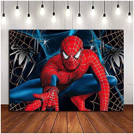 8x6ft Spiderman Photography Baskdrops Red Super -Herói Fundo para Chá de bebê Kids Feliz Aniversário Spiderman Decoração Banner Banner…