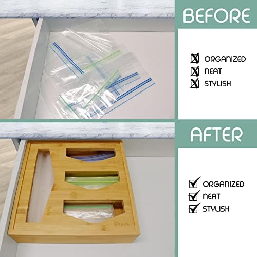 De'velo Bamboo Ziplock Organizador folgado, organizador de contêiner de armazenamento de alimentos com porta deslizante, compatível