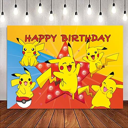 Huanledaishu 5x3ft Pikachu Backdrop para festa de aniversário Pokémon Thunderbolt Feliz Aniversário Partem