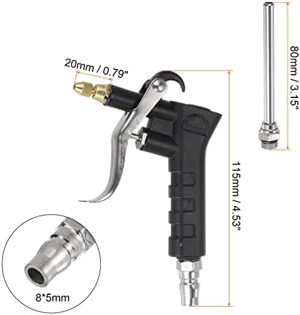 HARFINGTON 2PCS Air Blow Gun Aço inoxidável Pun pressão de pó de pó com extensão Ferramenta de ar de 115 mm para limpar o carro do carro, preto