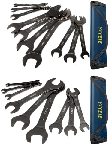 Yiyeie 19pcs Super-Thin Open End Whrench Conjunto, Metric & SAE, 5,5 mm a 27mm, 1/4 a 1-1/16, aço CR-V, com níquel revestimento