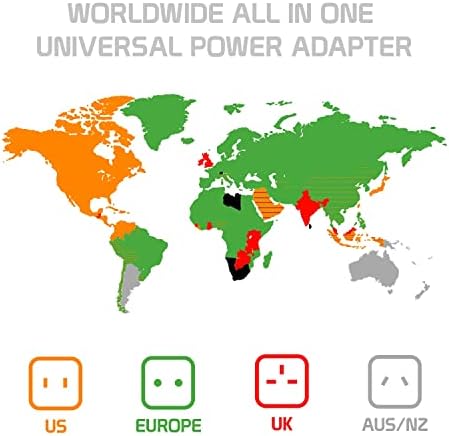 Viagem USB Plus International Power Adapter Compatível com Lava Iris 550q para energia mundial para 3 dispositivos USB TypeC,