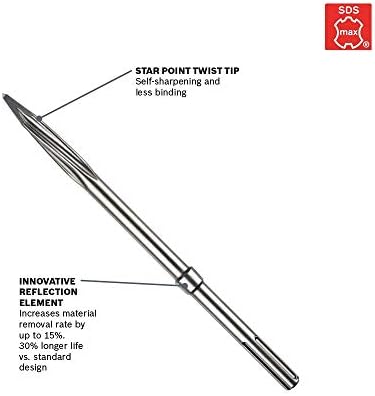 Bosch HS1936 16 in. R-Tec Star Point Chisel Twist SDS-Max Hammer Steel, Prata