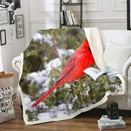 Cobertor de lã de lã cardinal erosébrida, cobertor de pássaro vermelho para crianças meninas jovens, pinheiro cobertor cobertor de neve de flanela de neve macio e respirável decoração de carrinho de berço 50 x60