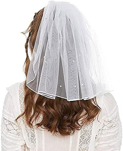 Véu de casamento sekhluno, 1 pérola de pérola véu com véias curtas de pente femininas