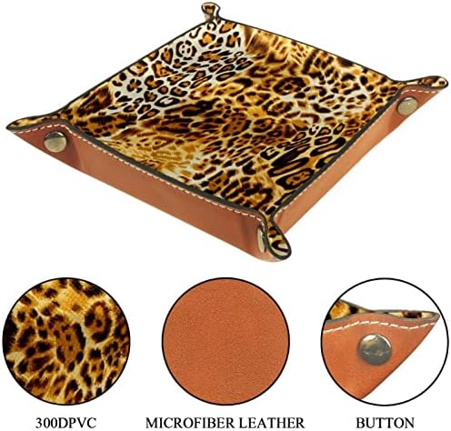 Bandeja de manobrista de couro, bandeja de dados suporte quadrado dobrável, placa organizadora de cômoda para trocar a chave da moeda, padrão de vintage de leopardo dourado