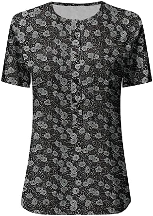 Camisas para baixo para mulheres, linho de linho de algodão casual feminino, camiseta impressa em blusa de manga curta