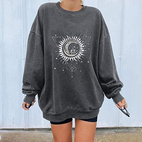 Sorto vintage Sworkshirts for Women Sweatshirt de tamanho grande da lua solar de manga longa de manga longa