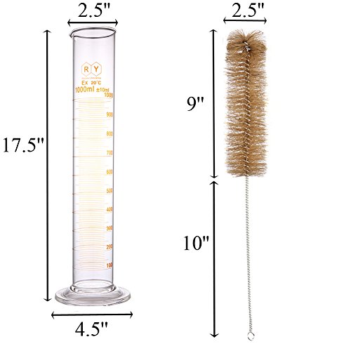 1000 ml de cilindro graduado em vidro Medição de garrafa única escala métrica com escova de limpeza