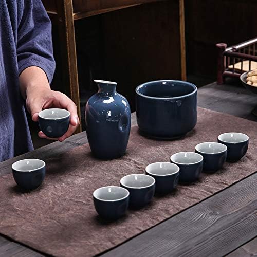LHH Sake Set com xícaras de saquê de cerâmica mais quentes, 10 PCs incluem 1 tigela de aquecimento 1 garrafa de saquê 8 xícara