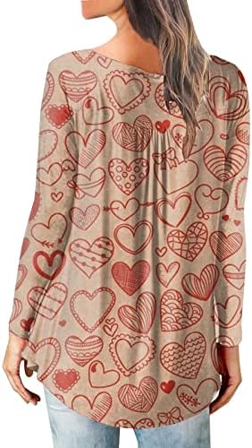 Túnica de túnica do coração feminino para usar com leggings Botão gráfica fofa Button-up v pescoço de manga longa camiseta
