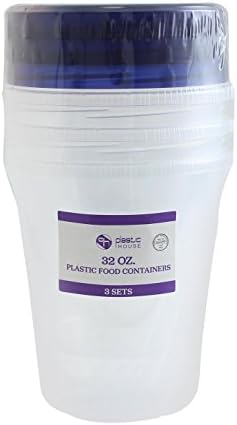 PH Recipientes de alimentos e armazenamento de plástico transparente 32 oz com tampas de parafuso 3 pacote