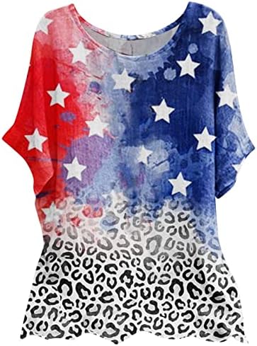 4 de julho Camisetas para mulheres de manga curta V camiseta de pescoço American Flag Stripes Tie-Dye Patriótica Túdos de