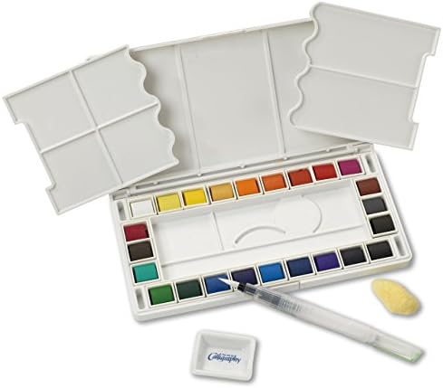 Jerry q Art 24 Cores de água variadas Travel Pocket Set - Pincel de água reabastecido com esponja - Fácil de misturar cores - Built In Palette - Perfeito para pintar no GO JQ -124