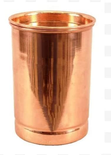 Puro de cobre puro com anel na parte inferior Design de vidro copo com tampa, bebendo água por servir, yoga ayurveda, volume-300 ml