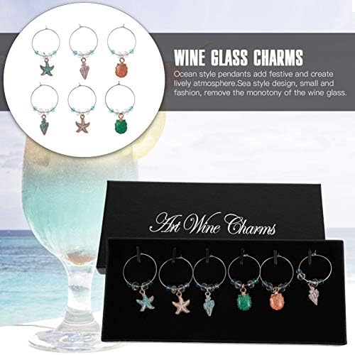 Tendycoco 6pcs Silver liga de vinícola de vidro de prata Charm de vidro com criaturas maras Sea Creaturas Charms Pingents Relings Rings Charms Marker para Wine Drink Cocktail Champagne Goblet