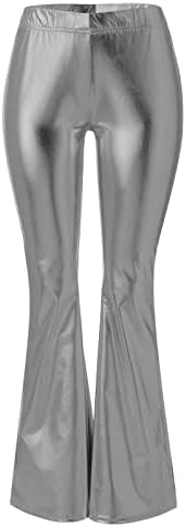 Calças metálicas brilhantes de calças de cintura alta de cintura alta calça de largura largura calça calça as calças de