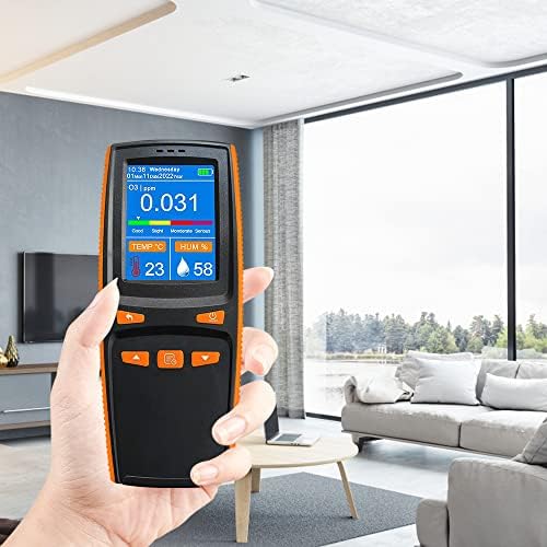 Monitor de qualidade do ar multifuncional do VQP, analisador inteligente de detector de ozônio O3, medidor de qualidade do ar portátil externo, medidor de umidade de temperatura com tela de LCD, limiar de alarme ajustável